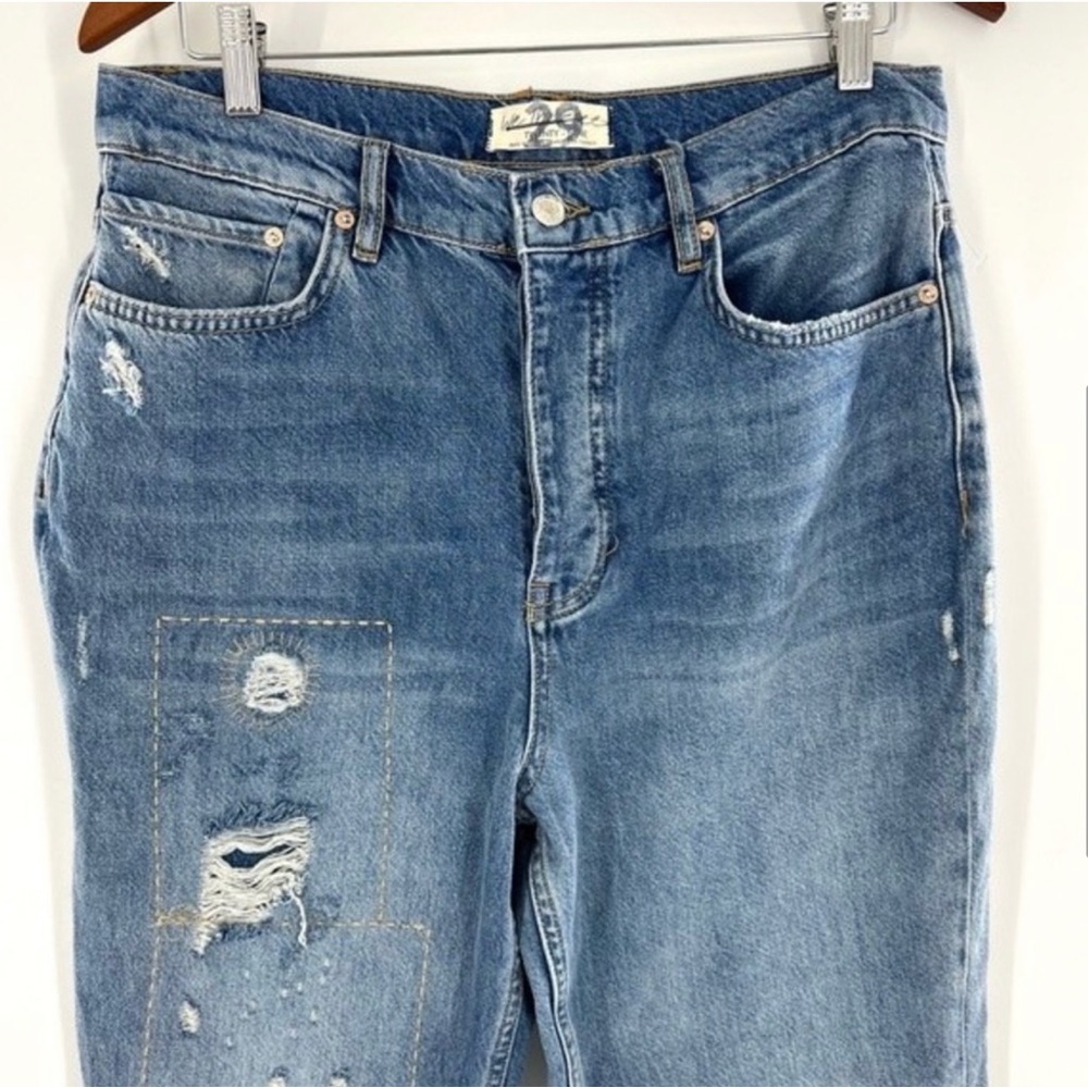 Free People Distressed Patchwork Button Fly Boho … - image 4